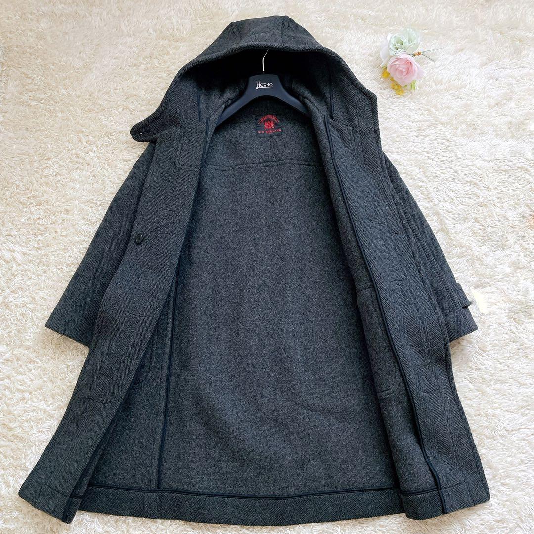 オールドイングランド ダッフルコート ロング ヘリンボーン チャコールグレー