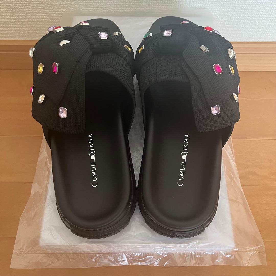 CUMUU_DIANA リボンニットサンダル クロニット/マルチビジュー L