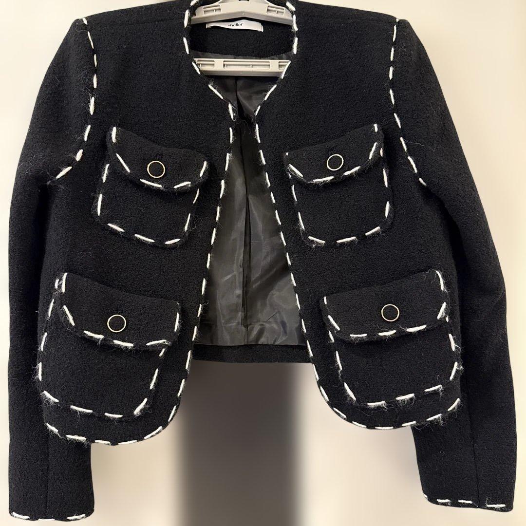 sheller黒 ポケット付きジャケット美品！シェリエアニュアンスミラオーウェン