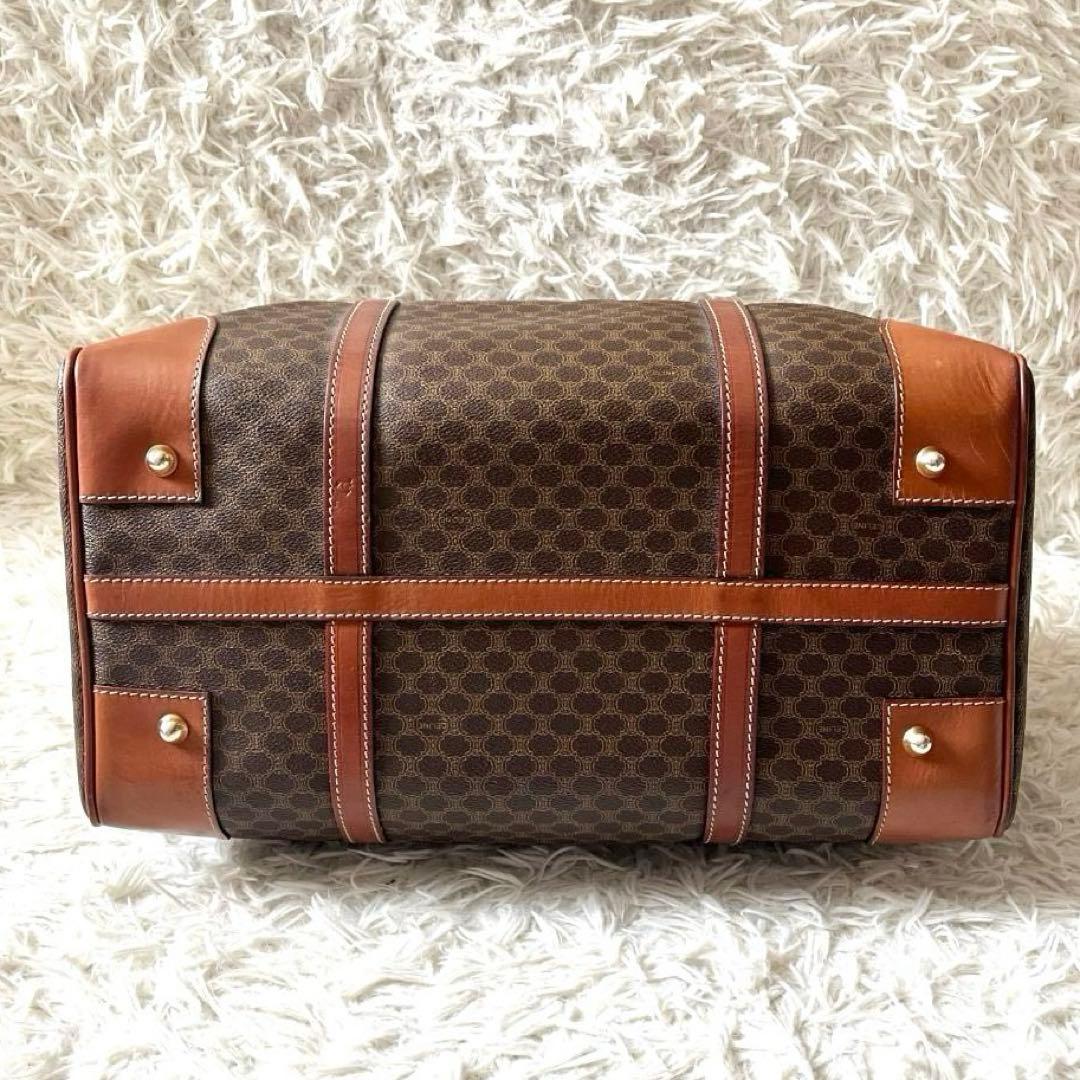 【美品】CELINEマカダム柄 ボストンバッグ PVC×レザー ダークブラウン