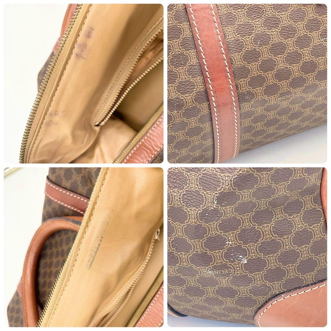 【美品】CELINEマカダム柄 ボストンバッグ PVC×レザー ダークブラウン