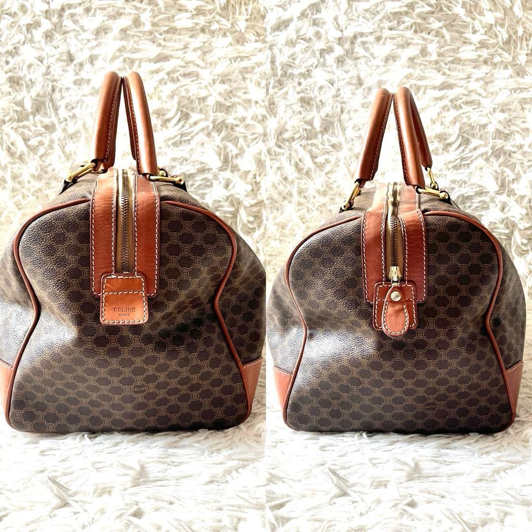 【美品】CELINEマカダム柄 ボストンバッグ PVC×レザー ダークブラウン