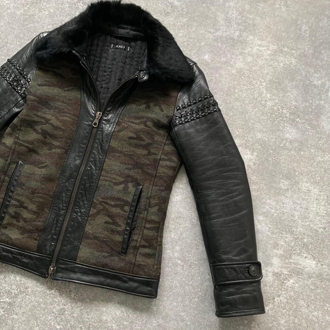 【TETE HOMME】 PLAG テットオム 極上ラムレザージャケット 迷彩