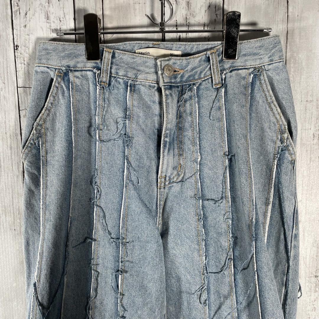 Matin Kim マーティンキム デニムパンツ フリンジ S ライトブルー