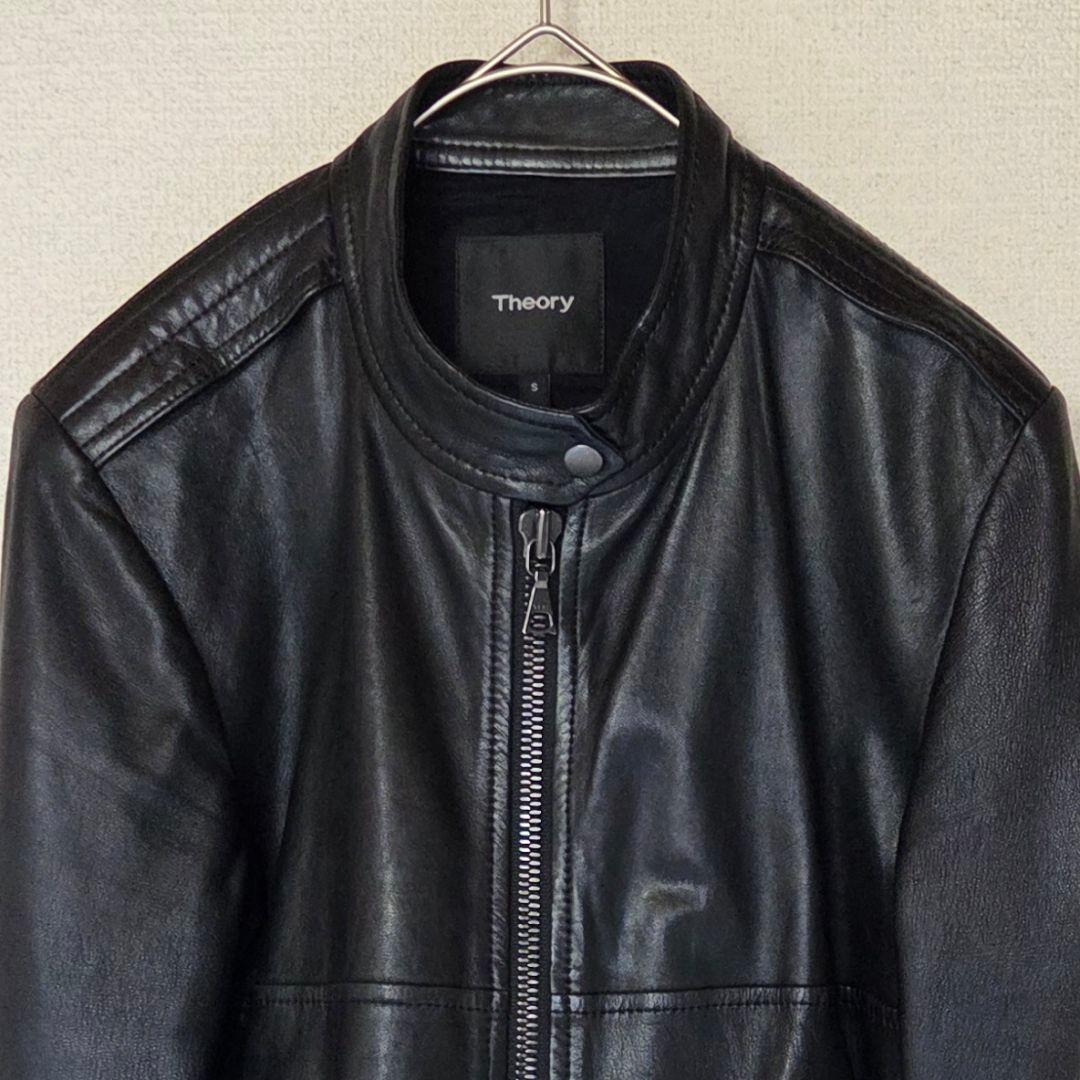 【美品】Theory 現行ロゴ シングル ライダースジャケット 羊革 S 黒