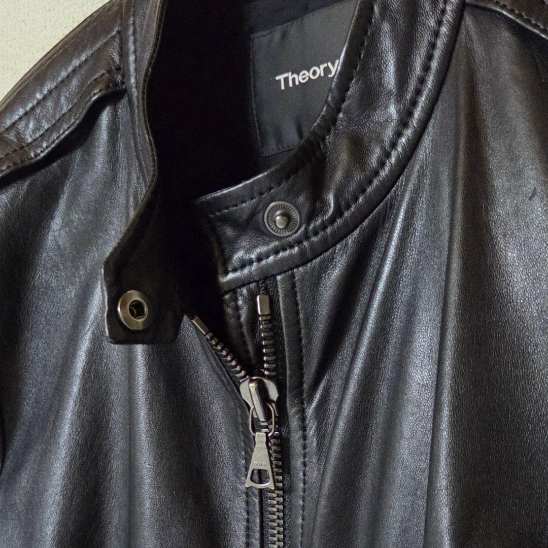 【美品】Theory 現行ロゴ シングル ライダースジャケット 羊革 S 黒