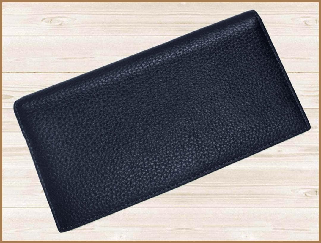 新品コーチCOACHブレストポケットウォレットペブルレザー札入れ長財布ネイビー紺