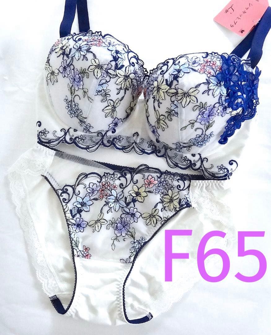ワコール ルジェ ブラジャーF65 &ショーツM　白紺花柄
