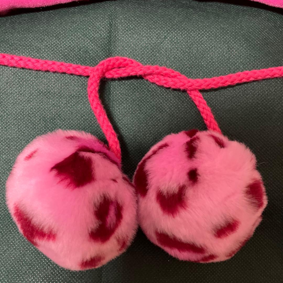 ディズニー　ミニー　ファンキャップ　ピンク　ヒョウ柄　スパンコール　リボン　帽子