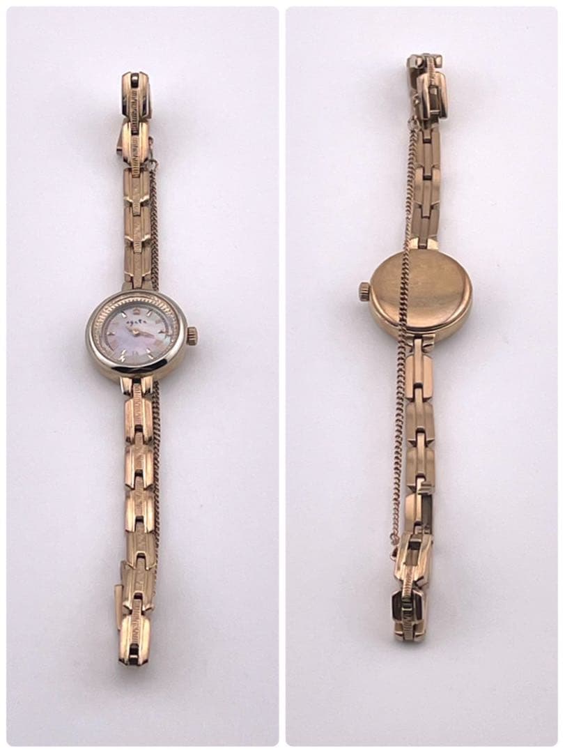 【稼働】agete ジュエリーウォッチ ソーラー シェル文字盤 ゴールド