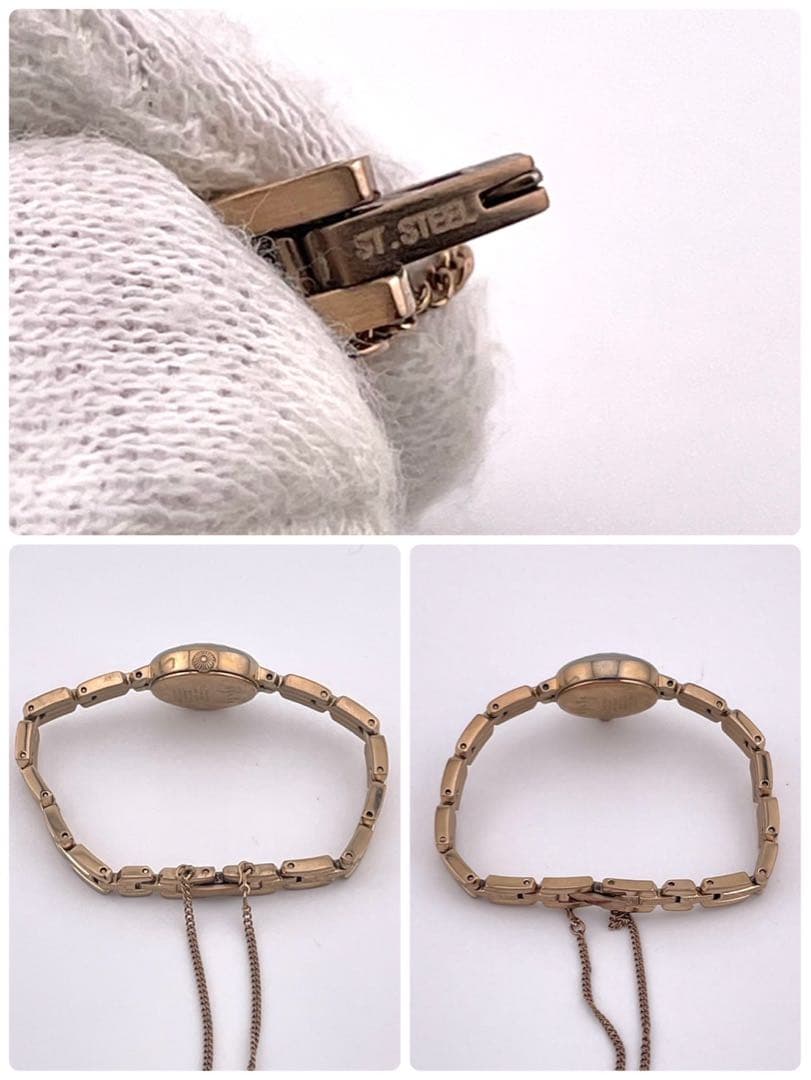 【稼働】agete ジュエリーウォッチ ソーラー シェル文字盤 ゴールド