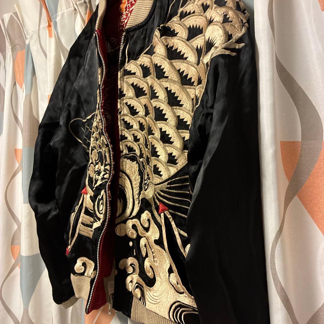 SCRIPT 花旅楽団 スカジャン 鯉×龍 リバーシブル 赤×黒 S 渋谷龍太