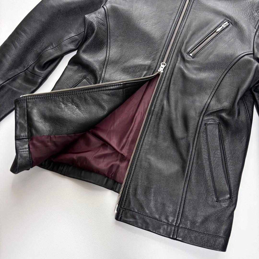 極美品 L相当 ミッシェルクラン ラムレザー シングル ライダース 光沢 肉厚