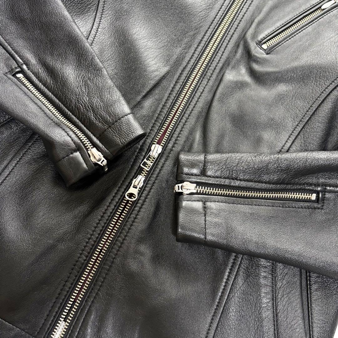 極美品 L相当 ミッシェルクラン ラムレザー シングル ライダース 光沢 肉厚