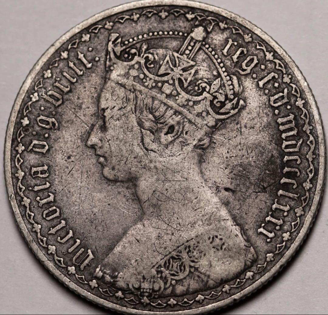 イ*レ様 1880年英国　ゴシックフローリン銀貨ヴィクトリア女王(mdccclx