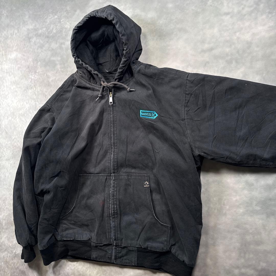 DRI-DUCK古着00sダック地アクティブジャケット黒フェード企業ロゴT29