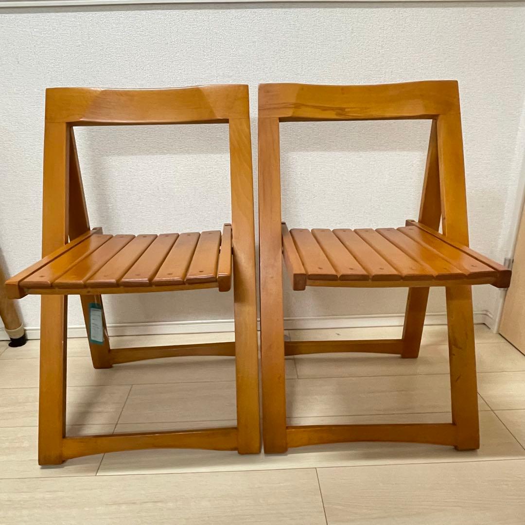 マルニ木工 ルーマニア製 北欧アンティーク 折り畳み椅子 2脚