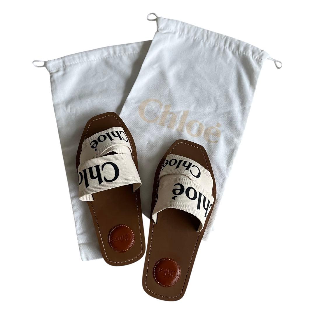 クロエ Chloe サンダル ホワイト woody フラットミュール 37