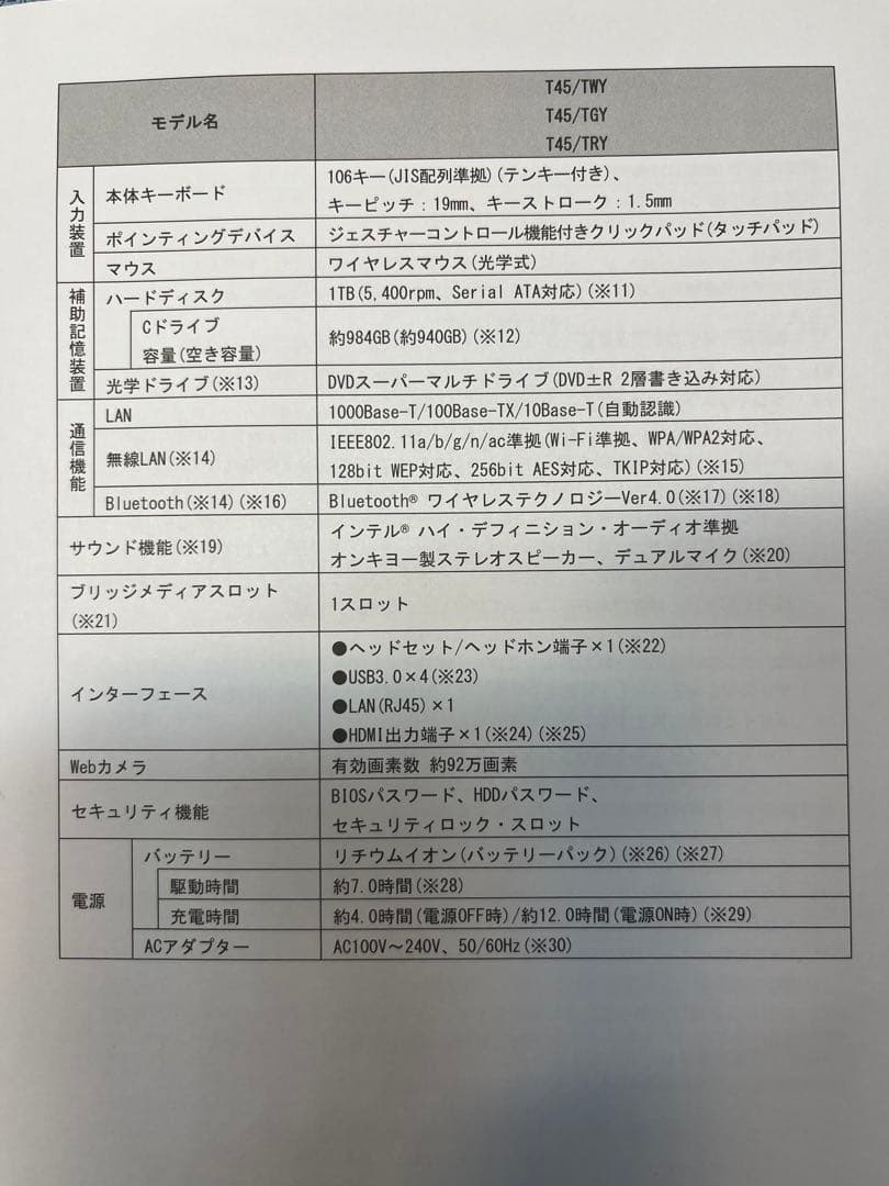 ノートPC dynabook T45/TWY