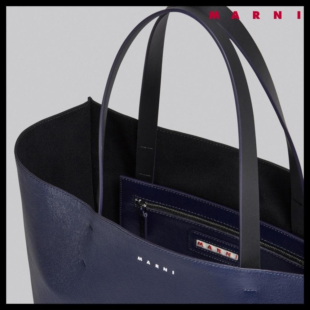 MARNI MUSEO レザートートバッグ　NAVY×BLACK 　O
