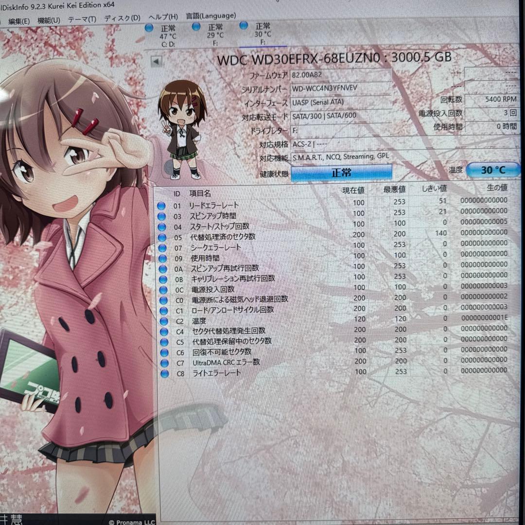 二枚セット　WD Red 3TB HDD WD30EFRX（13/14）