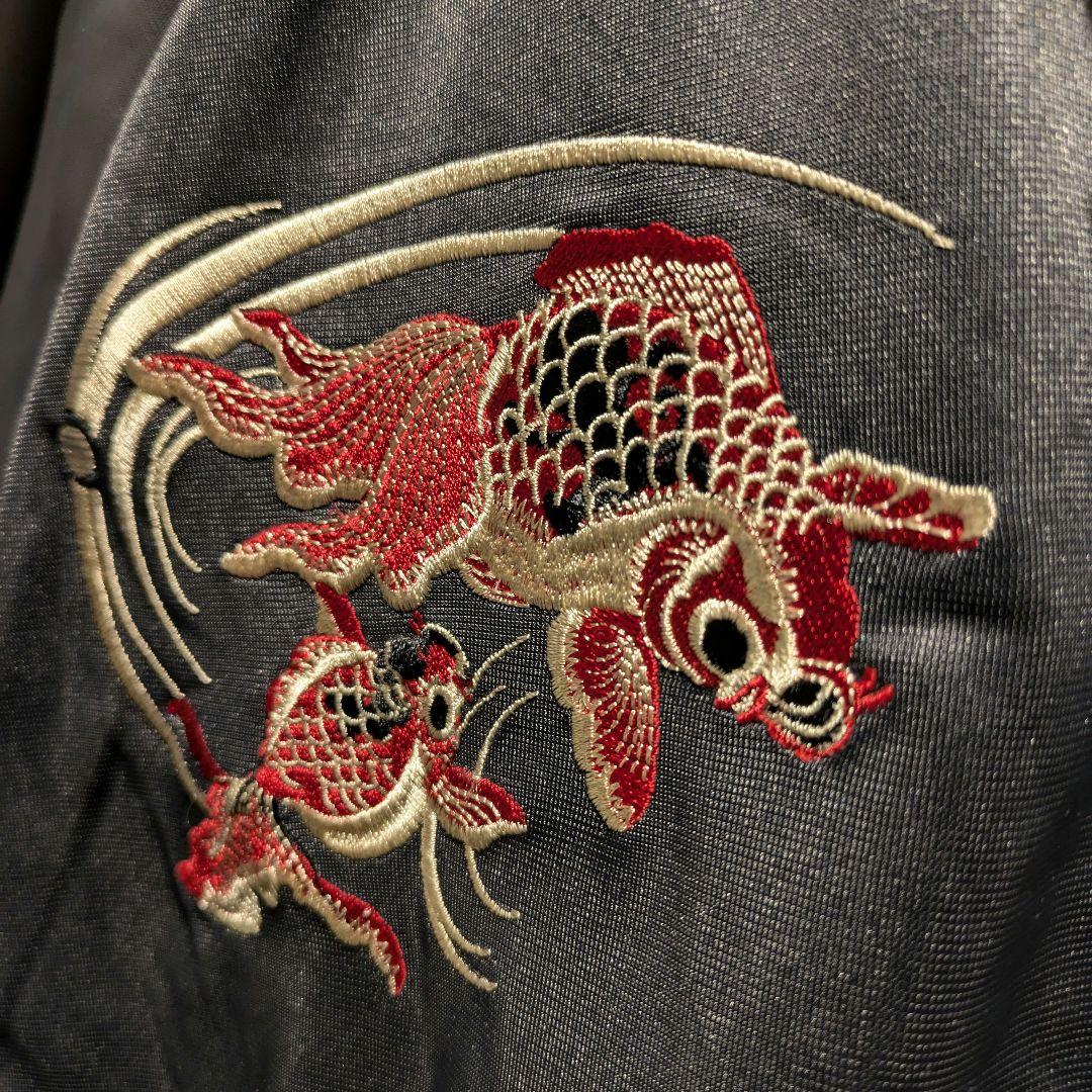 90s　ビンテージ　スカジャン　和柄刺繍　トラックジャケット　Y2K　グレー　黒