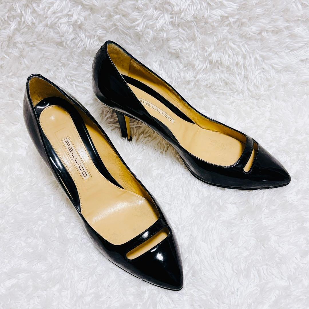 ペリーコ アネッリ エナメルパンプス ブラック 37 ポインテッドトゥ