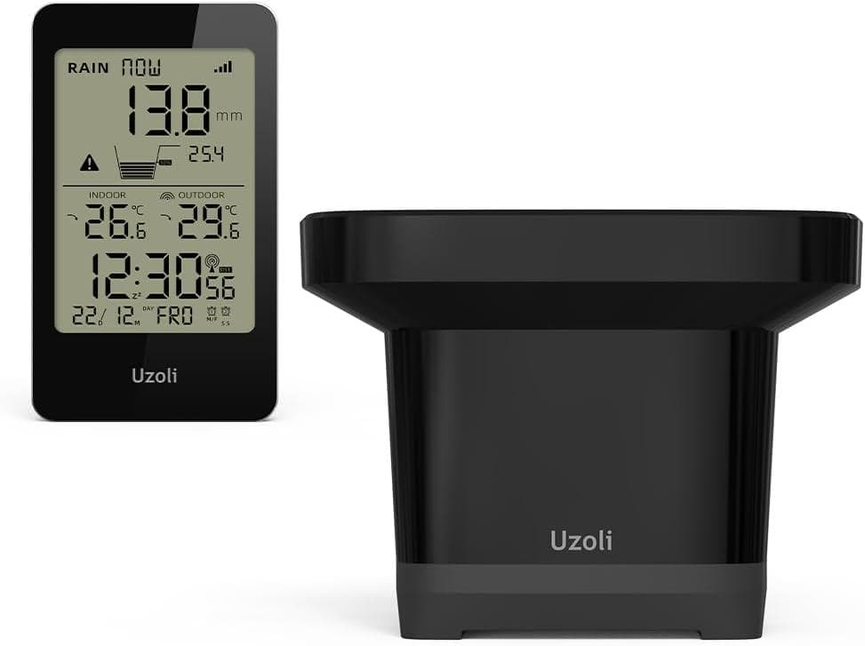Uzoli 多機能気象ステーション 雨量計 温度計 原子時計 庭 屋外用