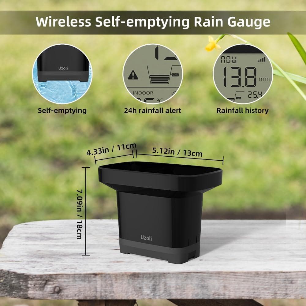 Uzoli 多機能気象ステーション 雨量計 温度計 原子時計 庭 屋外用