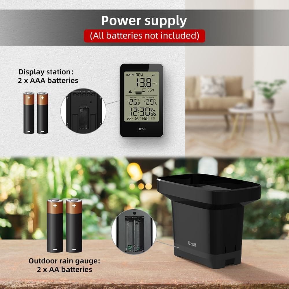 Uzoli 多機能気象ステーション 雨量計 温度計 原子時計 庭 屋外用