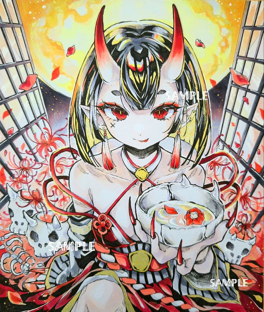 d*2様 手描きイラスト 原画 中色紙 鬼