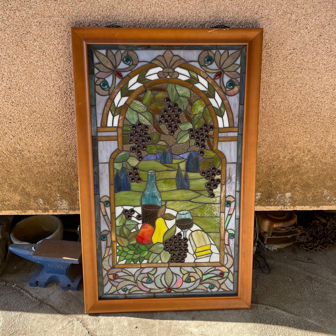 N*o様 ステンドグラス パネル ワイナリー 農園風景 約94×58cm 壁掛け