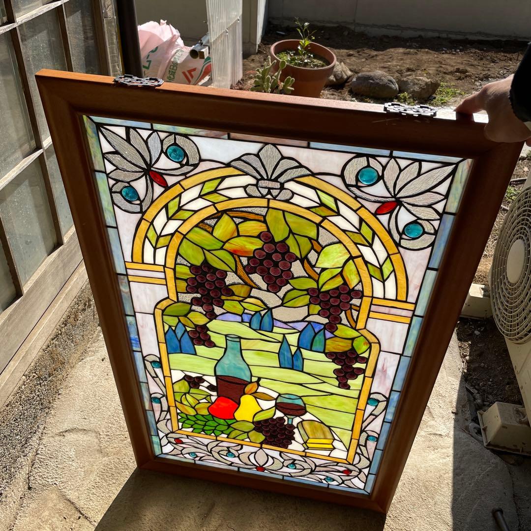 N*o様 ステンドグラス パネル ワイナリー 農園風景 約94×58cm 壁掛け