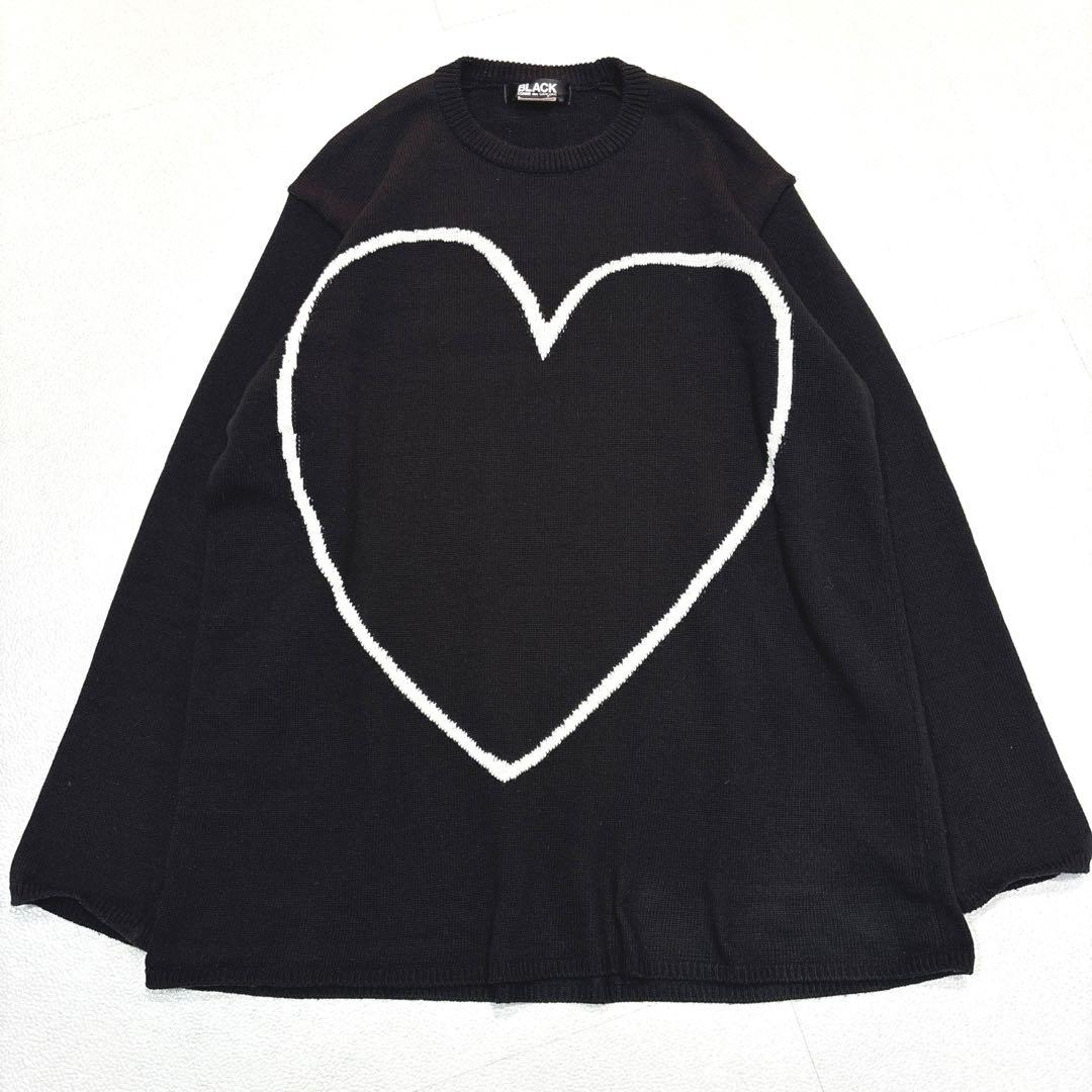 【美品/22AW /メンズL】ブラック　コムデギャルソン　ハート　セーター　黒
