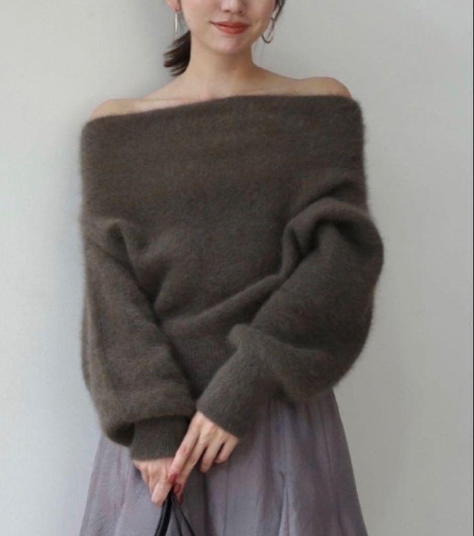 anuans アニュアンス ラクーンオフショルニットプルオーバー　チャコールグレ