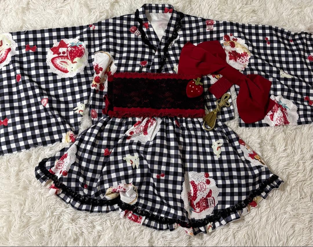 To Alice 浴衣ドレス チェック柄 黒 Mサイズ