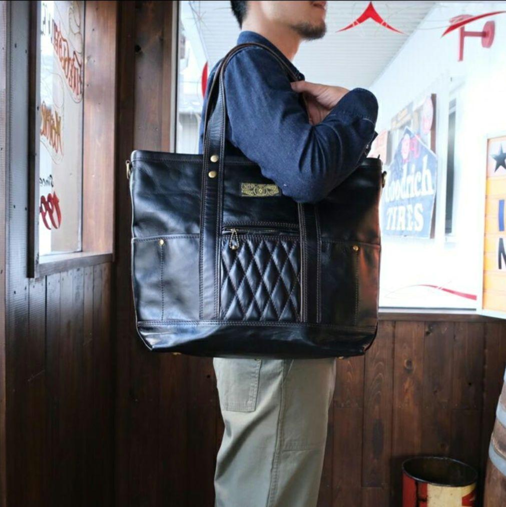 ウエストライドパデッドトートバッグキルテイングパッド ホースハイド ショルダー付