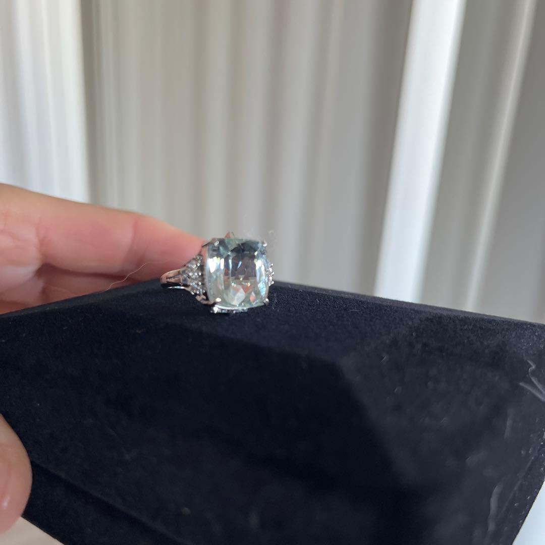 お値下げアクアマリン プラチナ900 リング 大粒8ct ダイヤ0.09