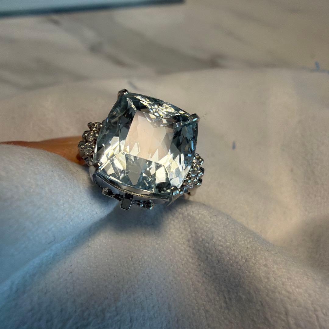 お値下げアクアマリン プラチナ900 リング 大粒8ct ダイヤ0.09