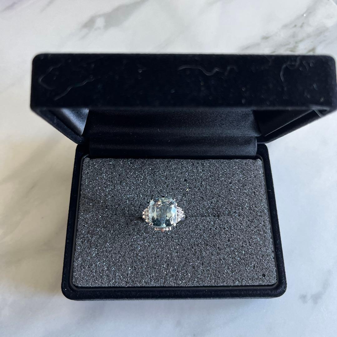 お値下げアクアマリン プラチナ900 リング 大粒8ct ダイヤ0.09