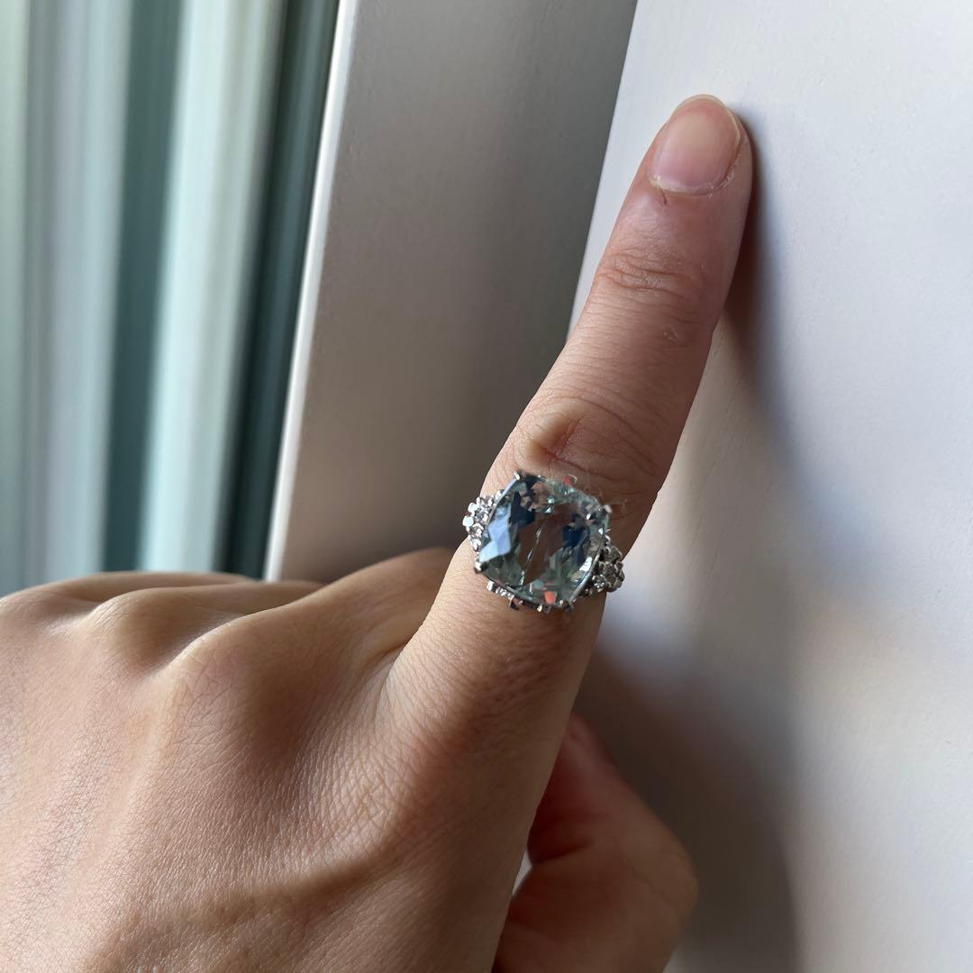 お値下げアクアマリン プラチナ900 リング 大粒8ct ダイヤ0.09