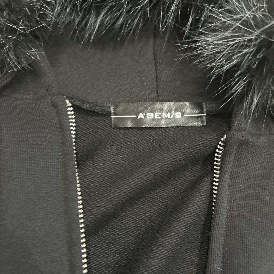 A'GEM/9 ブラック フード付きパーカー