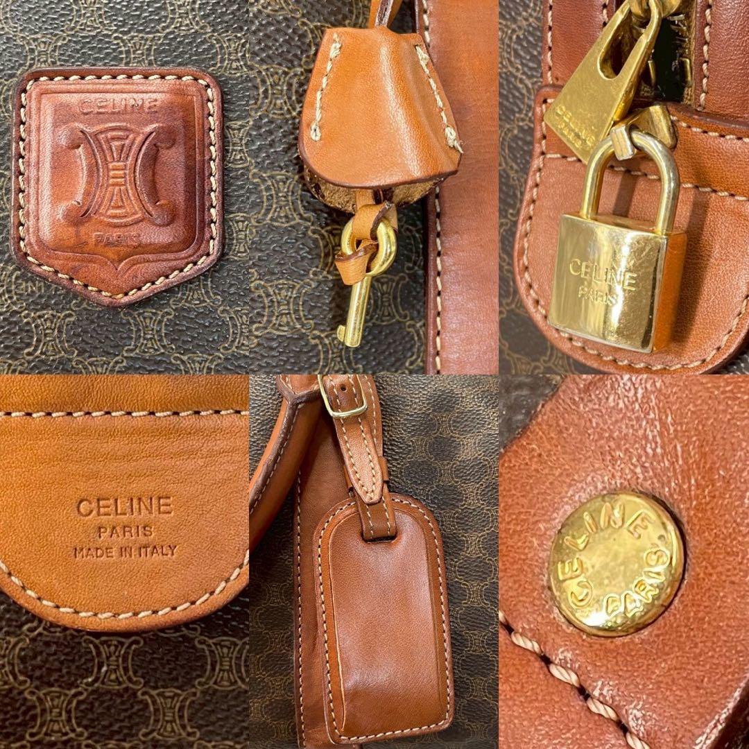 【大容量/美品】セリーヌ　ボストンバッグ　マカダム　レザー　ゴールド金具　南京錠