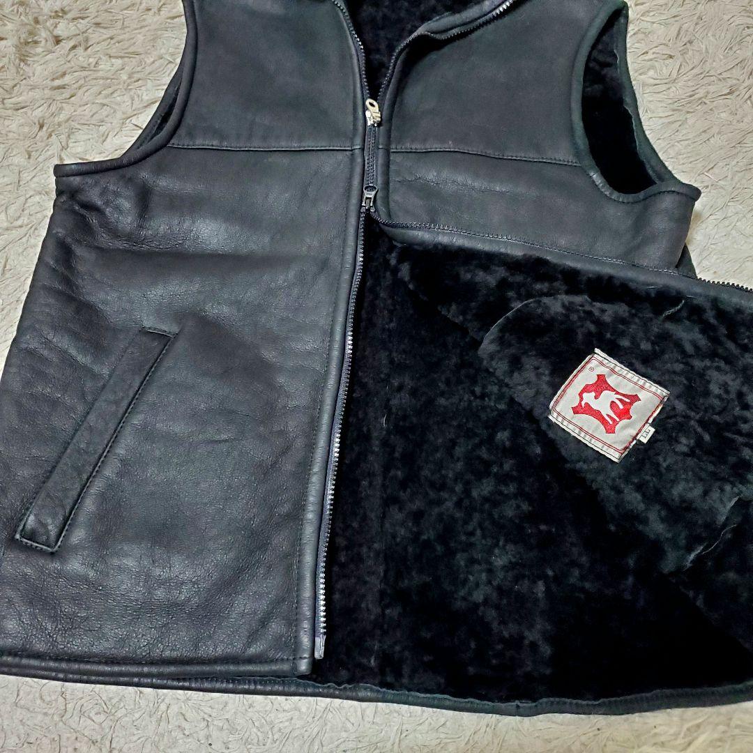 極美品 ブルガリア製 リアルムートンベスト 羊革 ラムレザー XL 黒