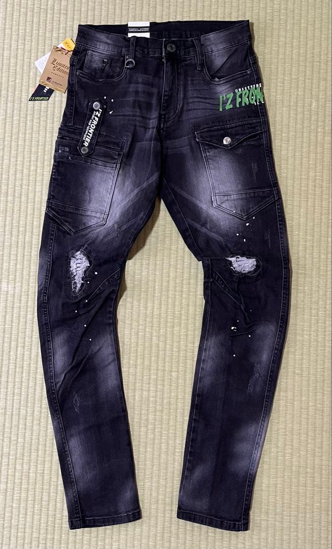 アイズフロンティア７３５０ＳデニムＧ　Ｍ寸カーゴパンツ７6cm上下組ブラック