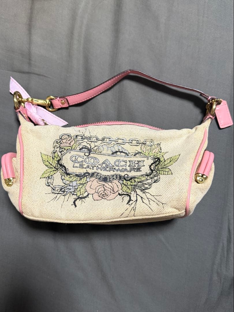 coach キャンバスタトゥー アクセサリーポーチ 花柄 ワンショルダーバッグ