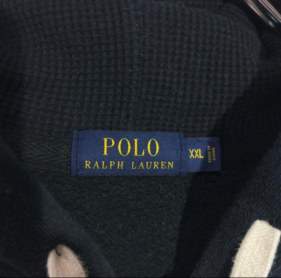ポロラルフローレン　裏サーマル ジップパーカー 刺繍ロゴ XXL ブラック