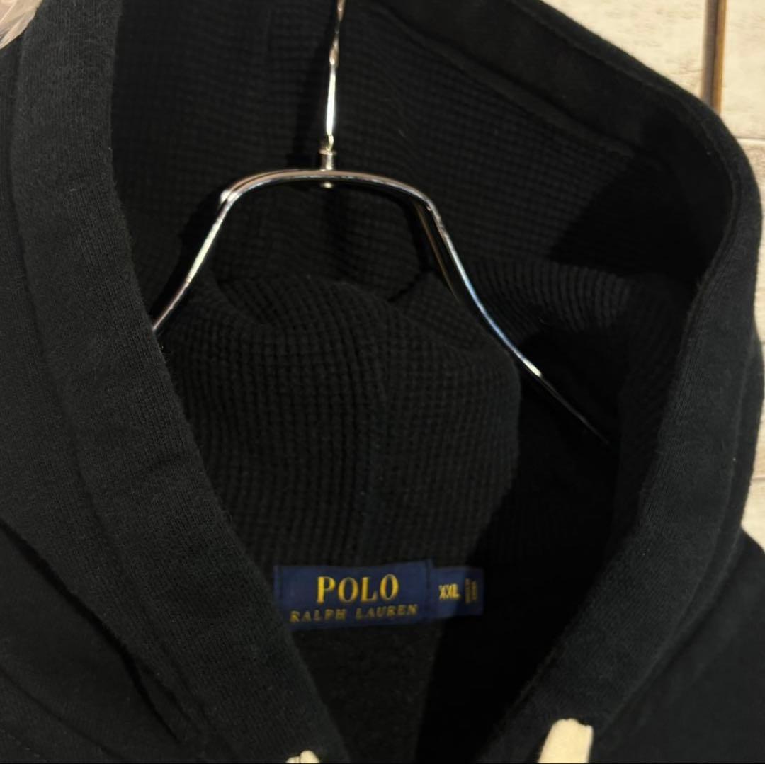 ポロラルフローレン　裏サーマル ジップパーカー 刺繍ロゴ XXL ブラック