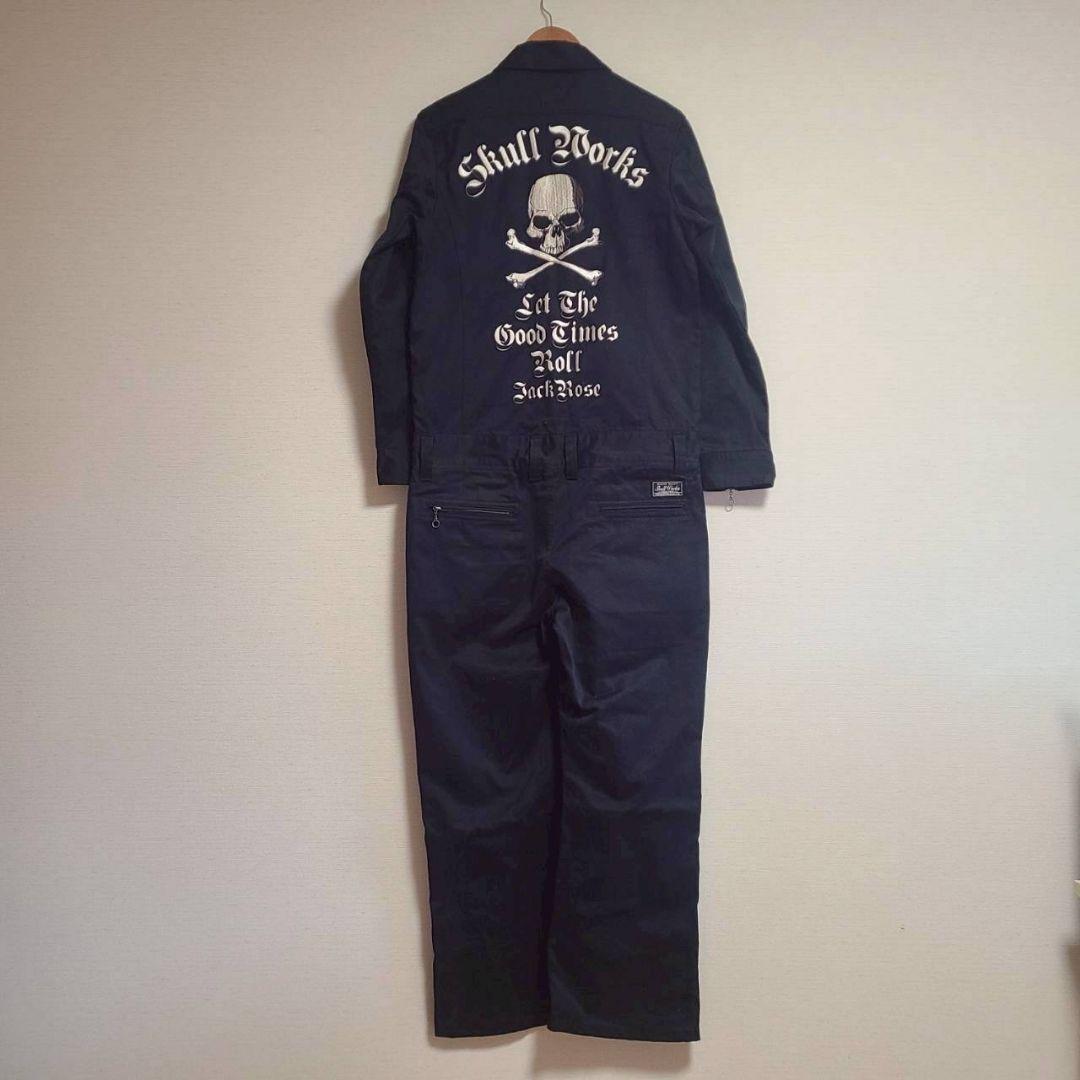 ★ スカルワークス×ジャックローズ つなぎ ジャンプスーツ 長袖 ロゴ 刺繍 3