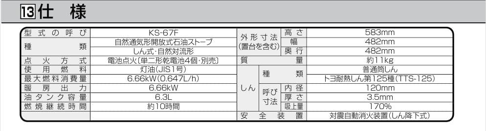 TOYOTOMI(トヨトミ)　石油ストーブ　KS-67F　2013年製